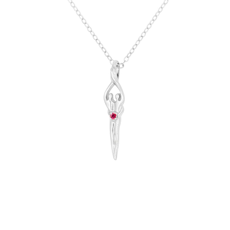 Load image into Gallery viewer, Small Soulmate Necklace, .925 Genuine Sterling Silver, 18&amp;quot; Chain, 1&amp;quot; by ¼&amp;quot; Charm, Ruby Cubic Zirconia
