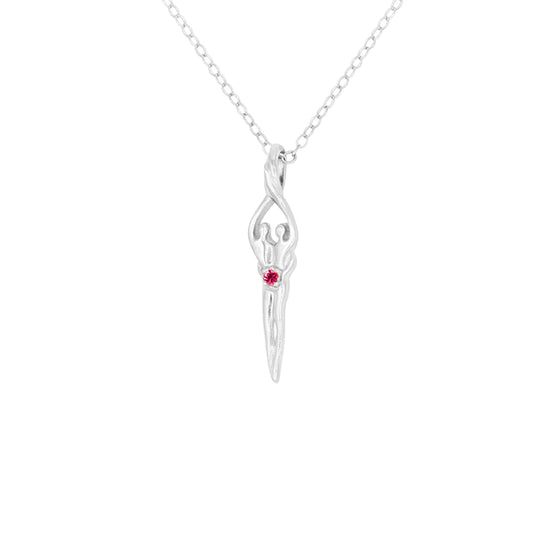 Small Soulmate Necklace, .925 Genuine Sterling Silver, 18" Chain, 1" by ¼" Charm, Ruby Cubic Zirconia