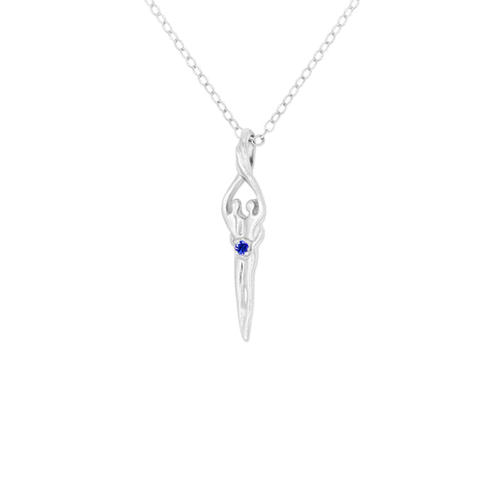 Small Soulmate Necklace, .925 Genuine Sterling Silver, 18" Chain, 1" by ¼" Charm, Sapphire Cubic Zirconia