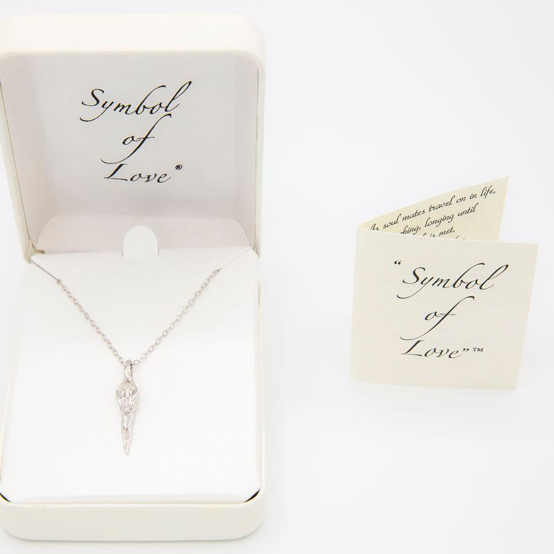 Small Soulmate Necklace, .925 Genuine Sterling Silver, 18" Chain, 1" by ¼" Charm, Clear Cubic Zirconia