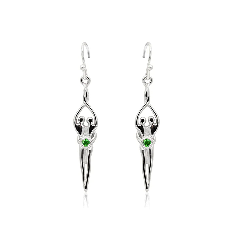 Small Soulmate Earrings, 1" by ¾", .925 Genuine Sterling Silver, Ear Wire, Emerald Cubic Zirconia