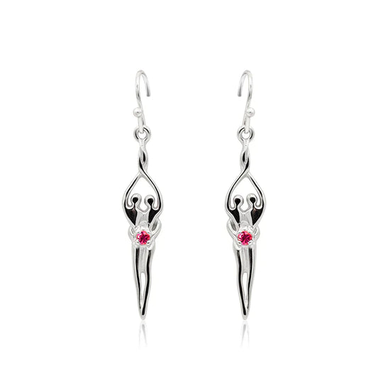 Small Soulmate Earrings, 1" by ¾", .925 Genuine Sterling Silver, Ear Wire, Ruby Cubic Zirconia