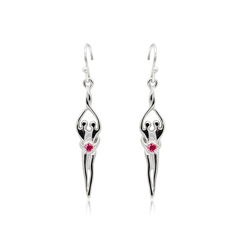 Small Soulmate Earrings, 1" by ¾", .925 Genuine Sterling Silver, Ear Wire, Emerald Cubic Zirconia