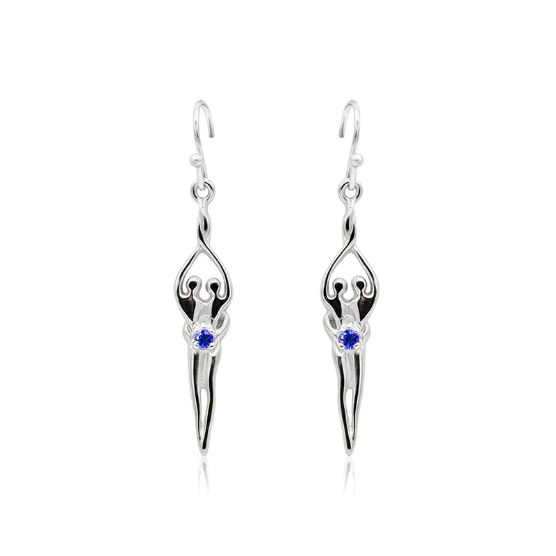 Small Soulmate Earrings, 1" by ¾", .925 Genuine Sterling Silver, Ear Wire, Amethyst Cubic Zirconia