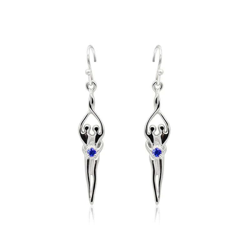 Small Soulmate Earrings, 1" by ¾", .925 Genuine Sterling Silver, Ear Wire, Emerald Cubic Zirconia