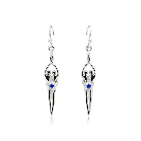 Small Soulmate Earrings, 1" by ¾", .925 Genuine Sterling Silver, Ear Wire, Sapphire Cubic Zirconia