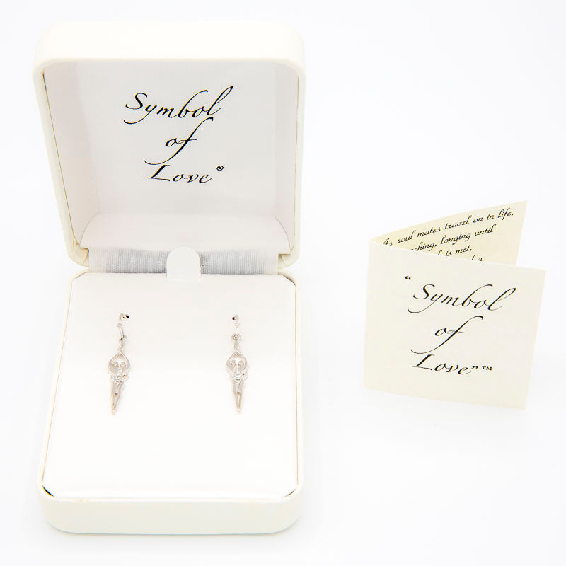 Small Soulmate Earrings, 1" by ¾", .925 Genuine Sterling Silver, Ear Wire, Emerald Cubic Zirconia Stone