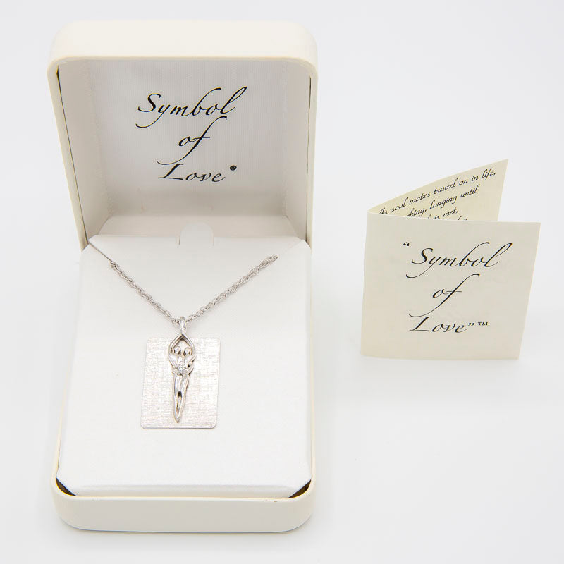 Medium Unisex Soulmate Necklace, .925 Genuine Sterling Silver, 22" Rope Chain, Charm 1 1/4" by 3/4", Clear Cubic Zirconia Stone