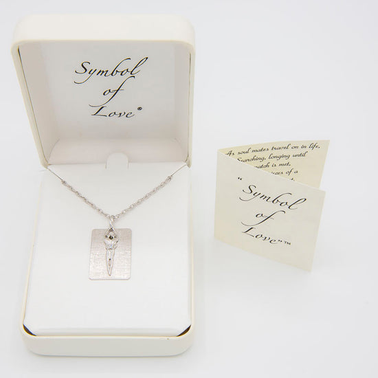 Small Unisex Soulmate Necklace, .925 Genuine Sterling Silver, 22" Rope Chain, Charm 1 1/8" by 5/8", Clear Cubic Zirconia Stone