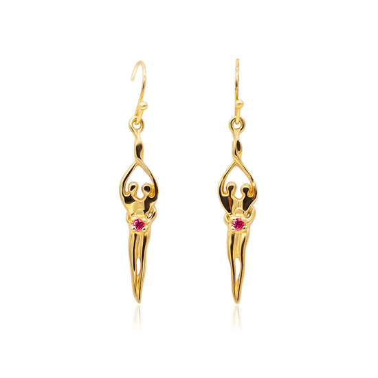 Small Soulmate Earrings, 1" by ¾", .925 Genuine Sterling Silver with 14kt. Gold Overlay, Ear Wire, Ruby Cubic Zirconia