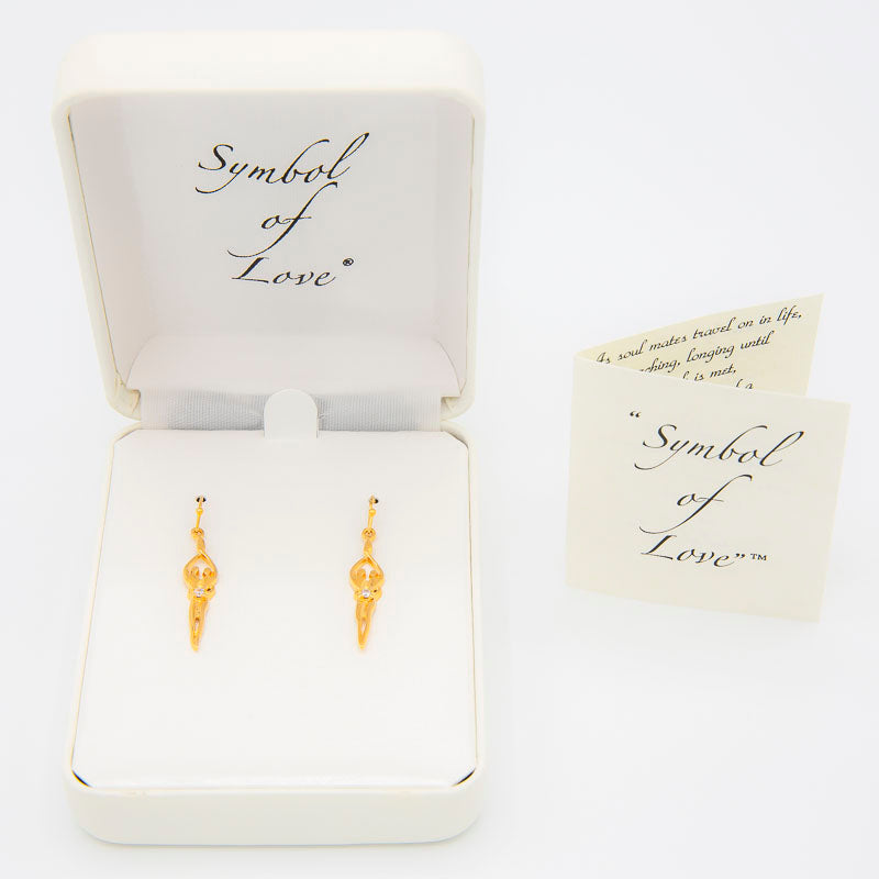 Small Soulmate Earrings, 1" by ¾", .925 Genuine Sterling Silver with 14kt. Gold Overlay, Ear Wire, Sapphire Cubic Zirconia Stone