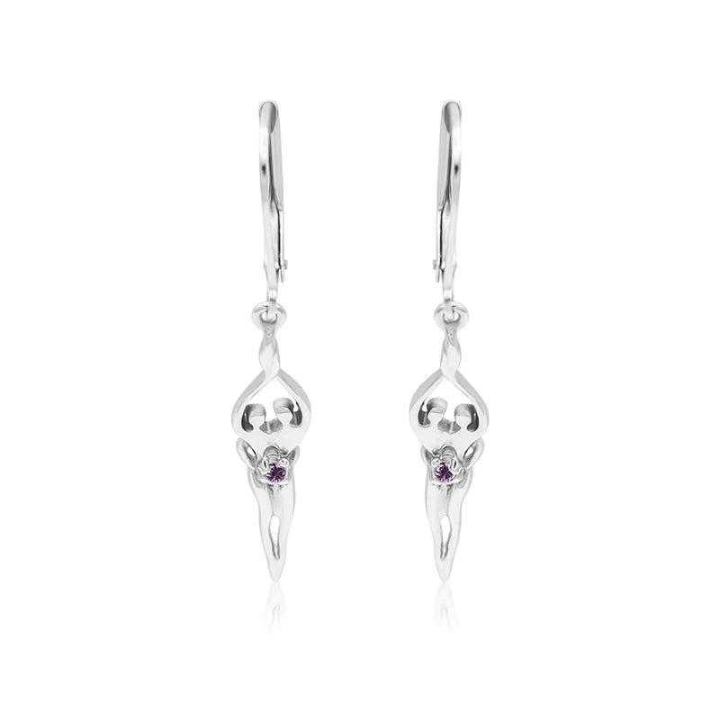 Small Soulmate Earrings, 1 ½” by ½", .925 Genuine Sterling Silver, Lever Back, Clear Cubic Zirconia