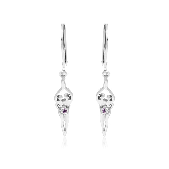 Small Soulmate Earrings, 1 ½” by ¼", .925 Genuine Sterling Silver, Lever Back, Clear Cubic Zirconia