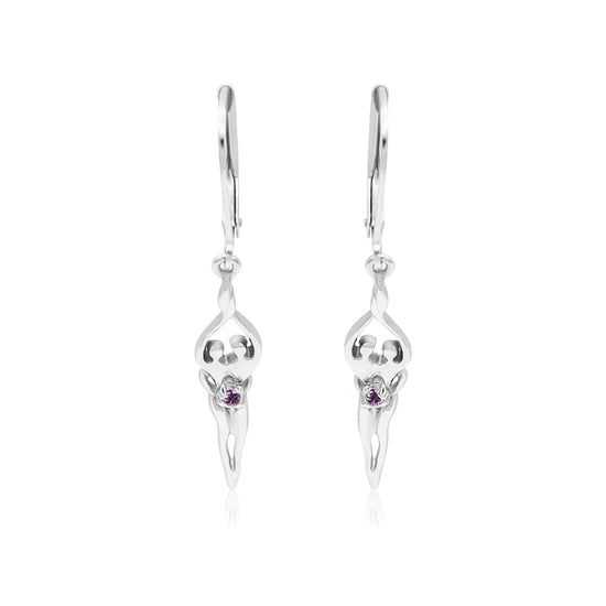 Small Soulmate Earrings, 1 ½” by ¼", .925 Genuine Sterling Silver, Lever Back, Ruby Cubic Zirconia