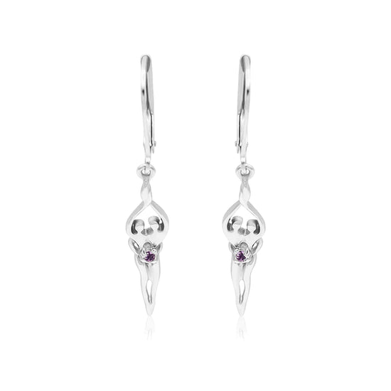 Small Soulmate Earrings, 1 ½” by ¼", .925 Genuine Sterling Silver, Lever Back, Sapphire Cubic Zirconia