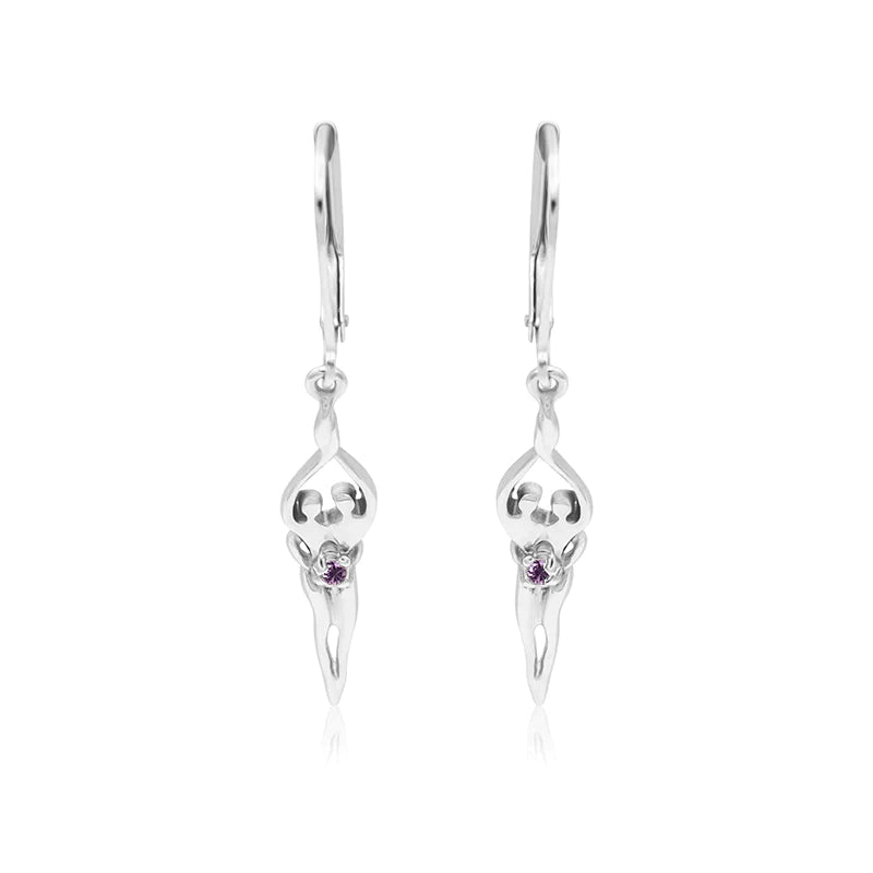 Small Soulmate Earrings, 1 ½” by ½", .925 Genuine Sterling Silver, Lever Back, Emerald Cubic Zirconia