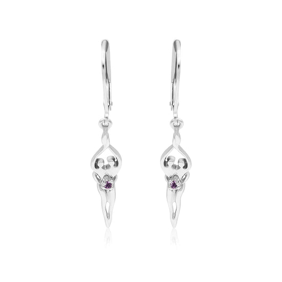 Small Soulmate Earrings, 1 ½” by ½", .925 Genuine Sterling Silver, Lever Back, Emerald Cubic Zirconia