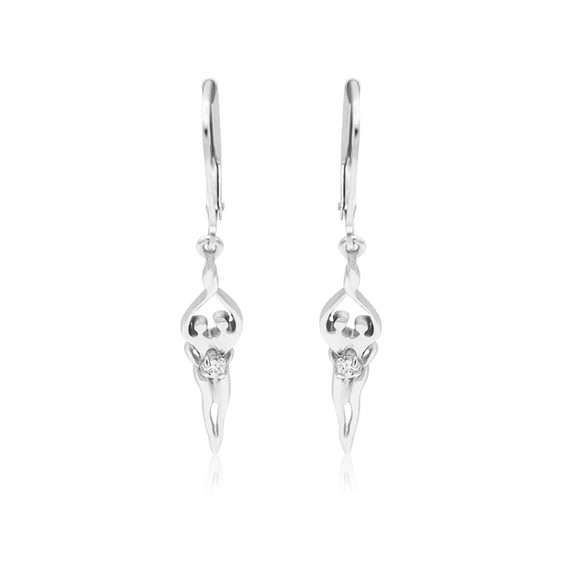 Sterling Silver Dangle Earrings Small Lever Back Clear