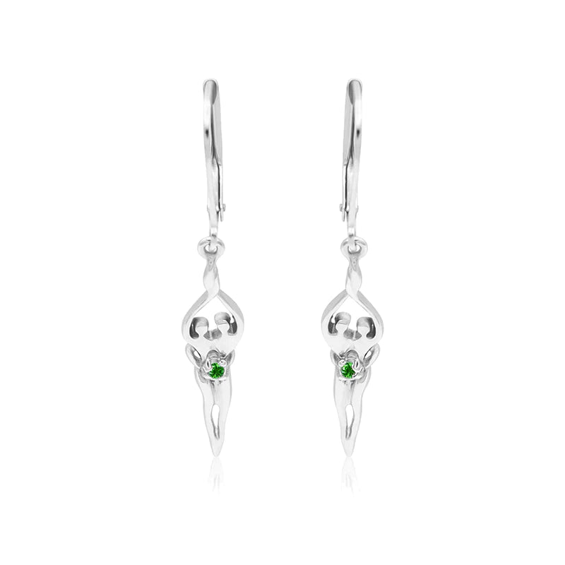 Small Soulmate Earrings, 1 ½” by ½", .925 Genuine Sterling Silver, Lever Back, Sapphire Cubic Zirconia