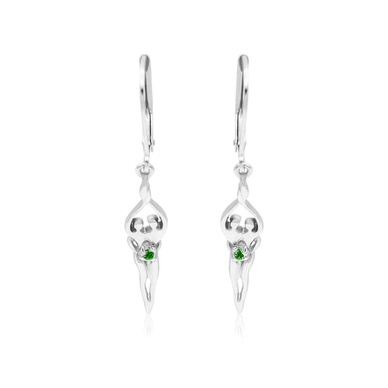 Small Soulmate Earrings, 1 ½” by ½", .925 Genuine Sterling Silver, Lever Back, Sapphire Cubic Zirconia