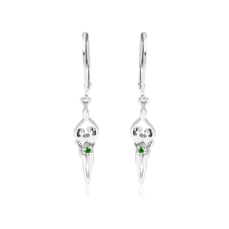 Small Soulmate Earrings, 1 ½” by ¼", .925 Genuine Sterling Silver, Lever Back, Amethyst Cubic Zirconia