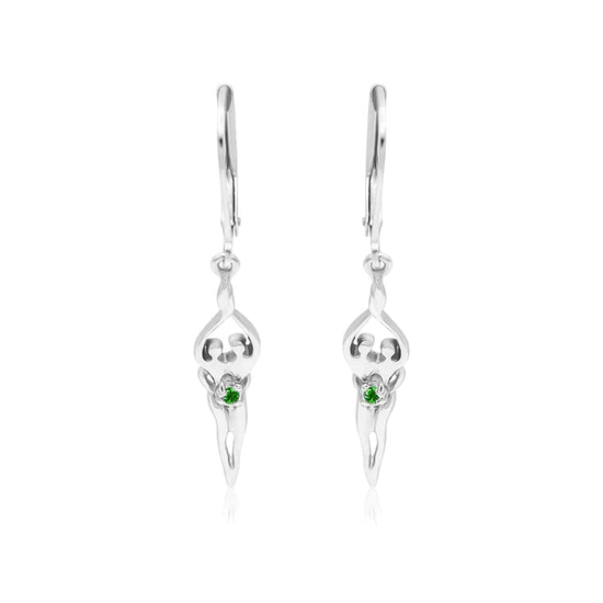 Small Soulmate Earrings, 1 ½” by ¼", .925 Genuine Sterling Silver, Lever Back, Amethyst Cubic Zirconia