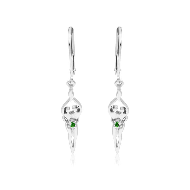 Small Soulmate Earrings, 1 ½” by ¼", .925 Genuine Sterling Silver, Lever Back, Ruby Cubic Zirconia