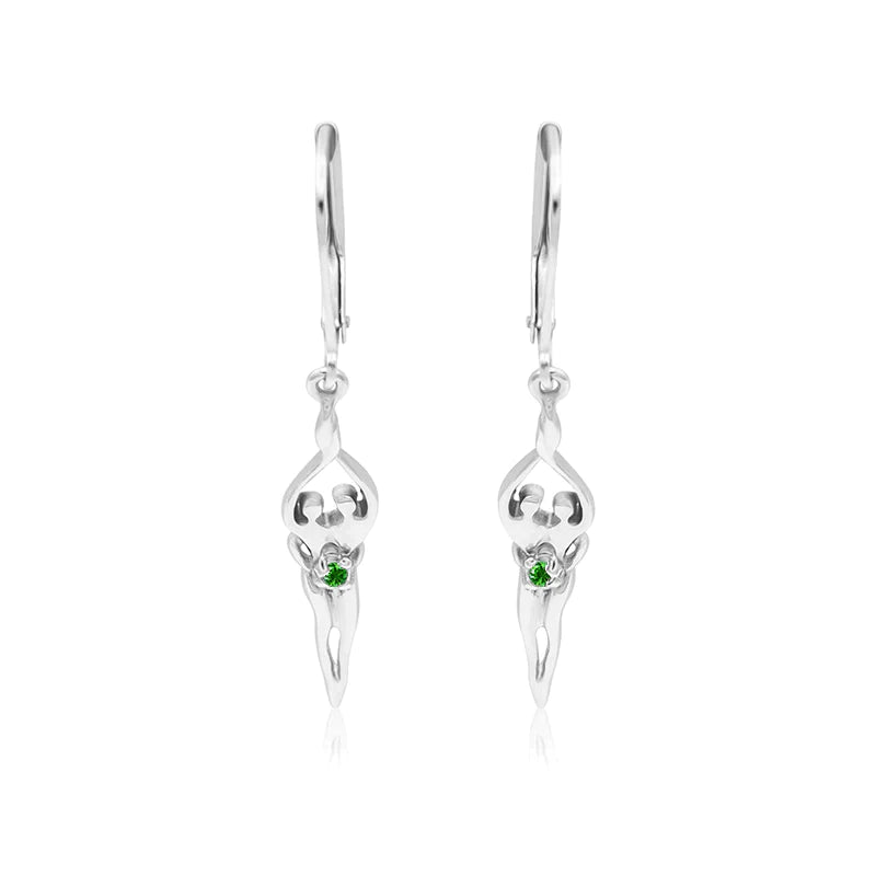Load image into Gallery viewer, Small Soulmate Earrings, 1 ½” by ¼&amp;quot;, .925 Genuine Sterling Silver, Lever Back, Ruby Cubic Zirconia
