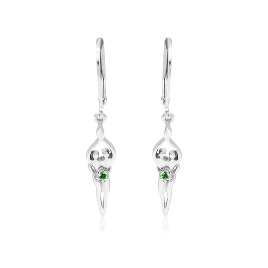 Small Soulmate Earrings, 1 ½” by ½", .925 Genuine Sterling Silver, Lever Back, Ruby Cubic Zirconia