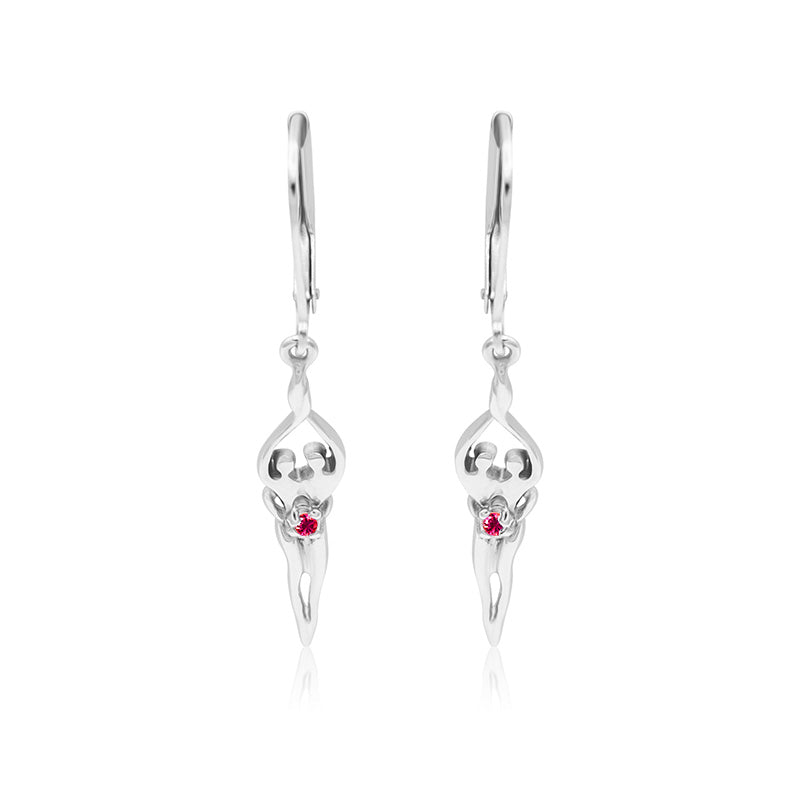 Signature Soulmate Earrings Silver with Ruby CZ Stone