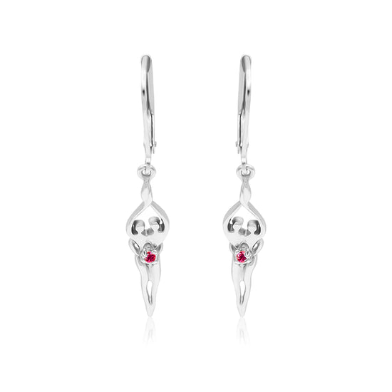 Small Soulmate Earrings, 1 ½” by ¼", .925 Genuine Sterling Silver, Lever Back, Clear Cubic Zirconia