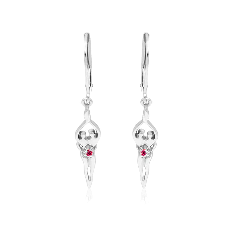 Medium Soulmate Earrings, 1 ¾"  by 5/16th", .925 Genuine Sterling Silver, Lever Back, Amethyst Cubic Zirconia