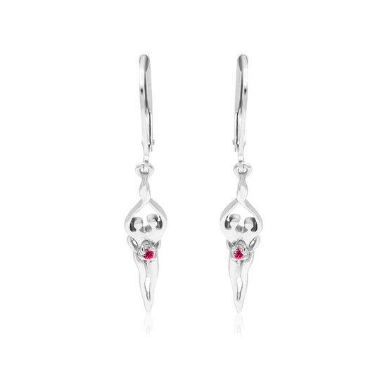 Aretes medianos Soulmate, 1 ¾" por 5/16", plata de ley genuina .925, cierre tipo palanca, circonita cúbica amatista