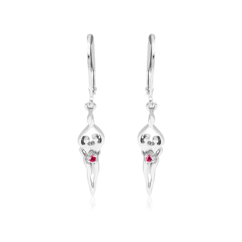 Small Soulmate Earrings, 1 ½” by ½", .925 Genuine Sterling Silver, Lever Back, Sapphire Cubic Zirconia