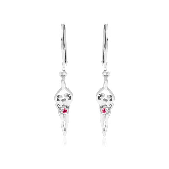 Small Soulmate Earrings, 1 ½” by ½", .925 Genuine Sterling Silver, Lever Back, Sapphire Cubic Zirconia