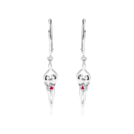 Small Soulmate Earrings, 1 ½” by ¼", .925 Genuine Sterling Silver, Lever Back, Amethyst Cubic Zirconia