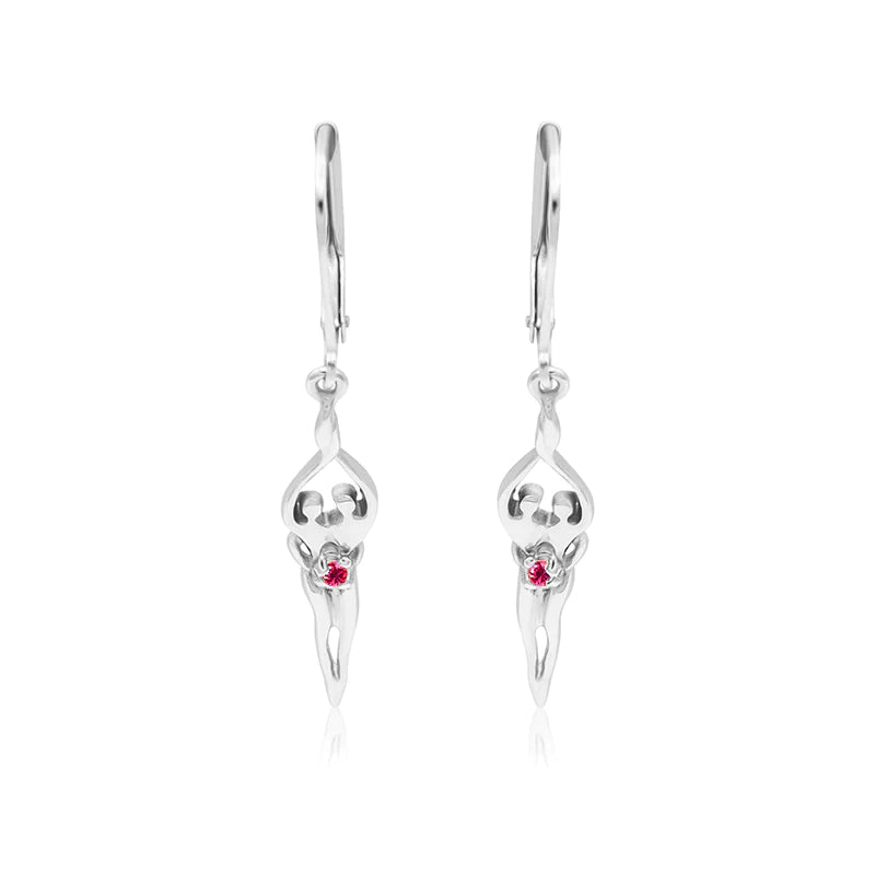 Small Soulmate Earrings, 1 ½” by ¼", .925 Genuine Sterling Silver, Lever Back, Emerald Cubic Zirconia