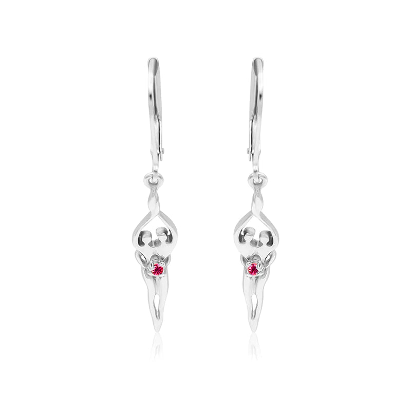 Medium Soulmate Earrings, 1 ¾"  by 5/16th", .925 Genuine Sterling Silver, Lever Back, Emerald Cubic Zirconia