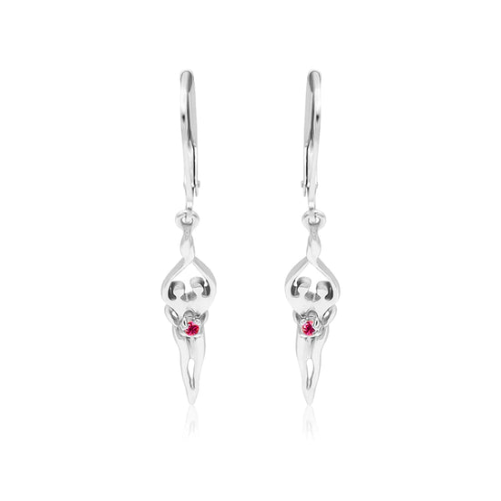 Medium Soulmate Earrings, 1 ¾"  by 5/16th", .925 Genuine Sterling Silver, Lever Back, Emerald Cubic Zirconia