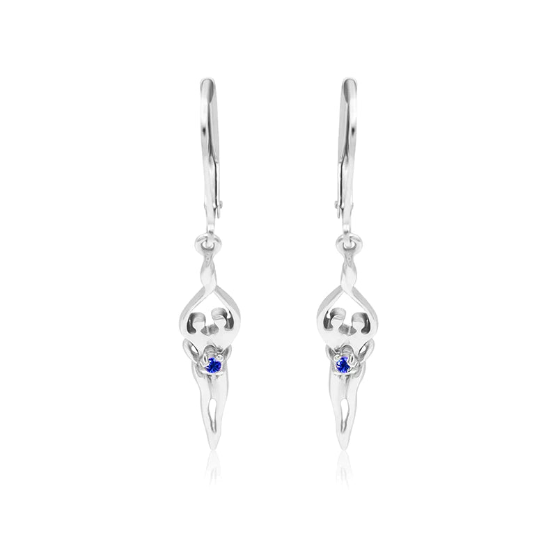 Small Soulmate Earrings, 1 ½” by ½", .925 Genuine Sterling Silver, Lever Back, Ruby Cubic Zirconia