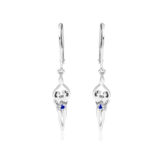 Small Soulmate Earrings, 1 ½” by ½", .925 Genuine Sterling Silver, Lever Back, Ruby Cubic Zirconia