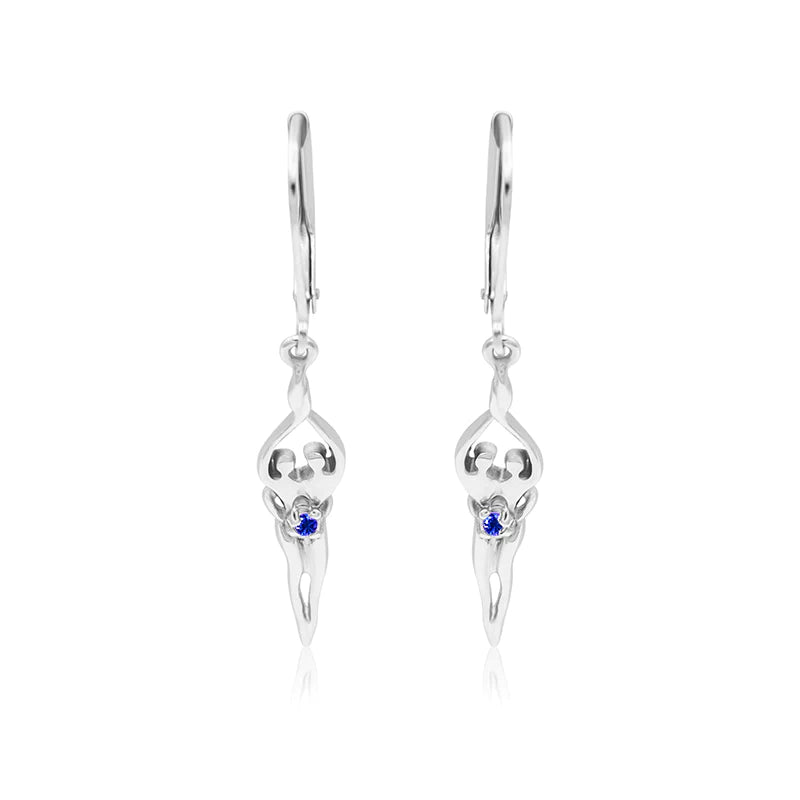 Aretes medianos Soulmate, 1 ¾" por 5/16", plata de ley genuina .925, cierre tipo palanca, circonita cúbica transparente