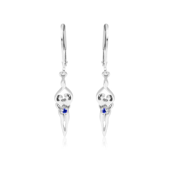 Medium Soulmate Earrings, 1 ¾"  by 5/16th", .925 Genuine Sterling Silver, Lever Back, Emerald Cubic Zirconia