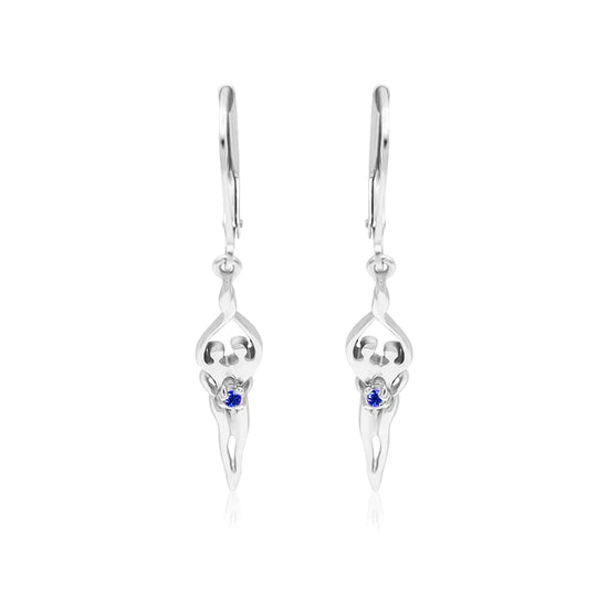 Medium Soulmate Earrings, 1 ¾"  by 5/16th", .925 Genuine Sterling Silver, Lever Back, Amethyst Cubic Zirconia