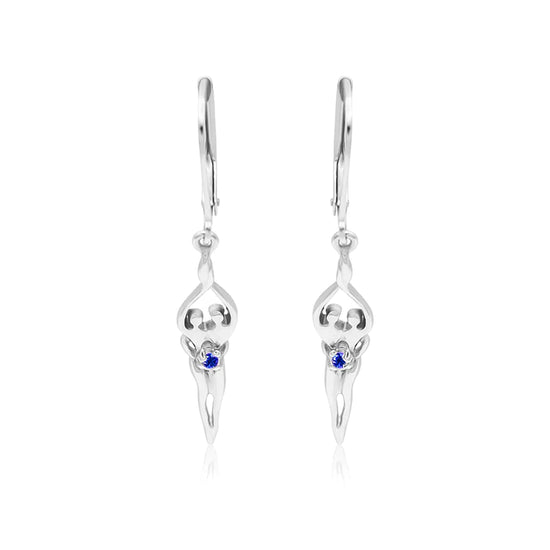 Load image into Gallery viewer, Small Soulmate Earrings, 1 ½” by ¼&amp;quot;, .925 Genuine Sterling Silver, Lever Back, Emerald Cubic Zirconia
