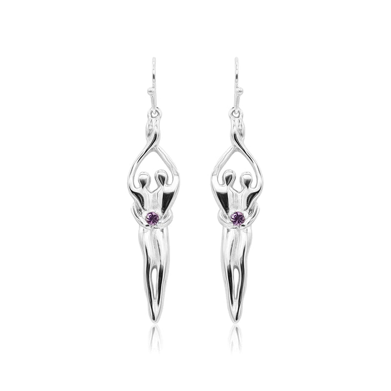 Pendientes medianos Soulmate, 1 ½" por 5/16", plata de ley genuina .925, alambre para oreja, circonita cúbica esmeralda