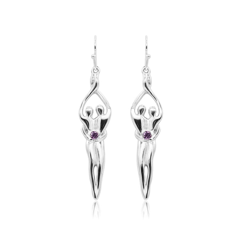 Load image into Gallery viewer, Medium Soulmate Earrings, 1 ½&amp;quot; by 5/16th&amp;quot;, .925 Genuine Sterling Silver, Ear Wire, Emerald Cubic Zirconia
