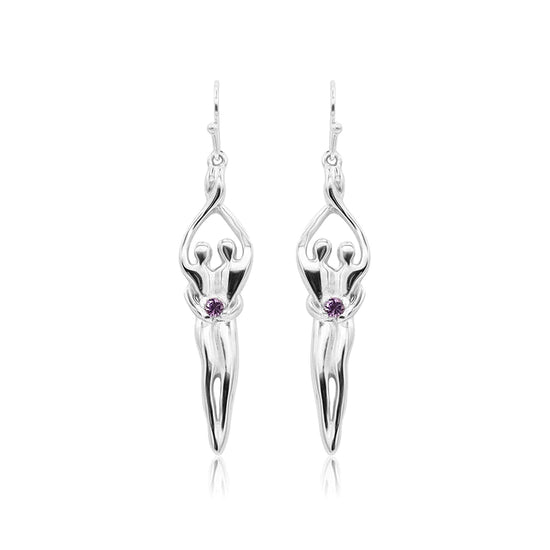 Pendientes medianos Soulmate, 1 ½" por 5/16", plata de ley genuina .925, alambre para oreja, circonita cúbica esmeralda