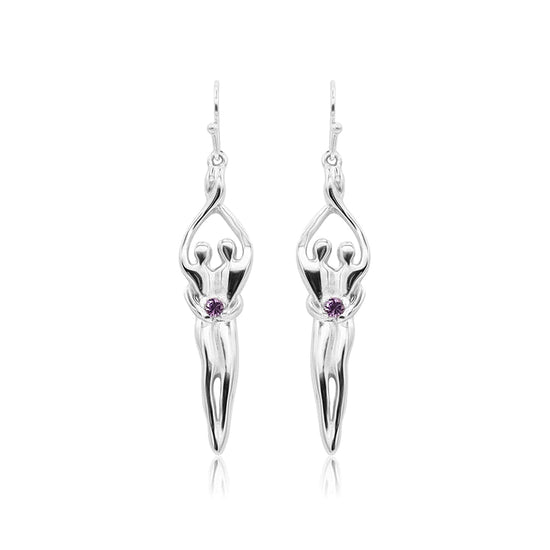 Medium Soulmate Earrings, 1 ½" by 5/16th", .925 Genuine Sterling Silver, Ear Wire, Clear Cubic Zirconia