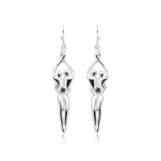 Pendientes medianos Soulmate, 1 ½" por 5/16", plata de ley genuina .925, alambre para oreja, circonita cúbica de rubí